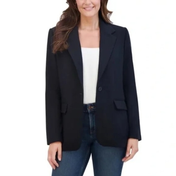 French Connection Classic Black Blazer Women's Small Suit Jacket Modern NWT - Picture 1 of 15